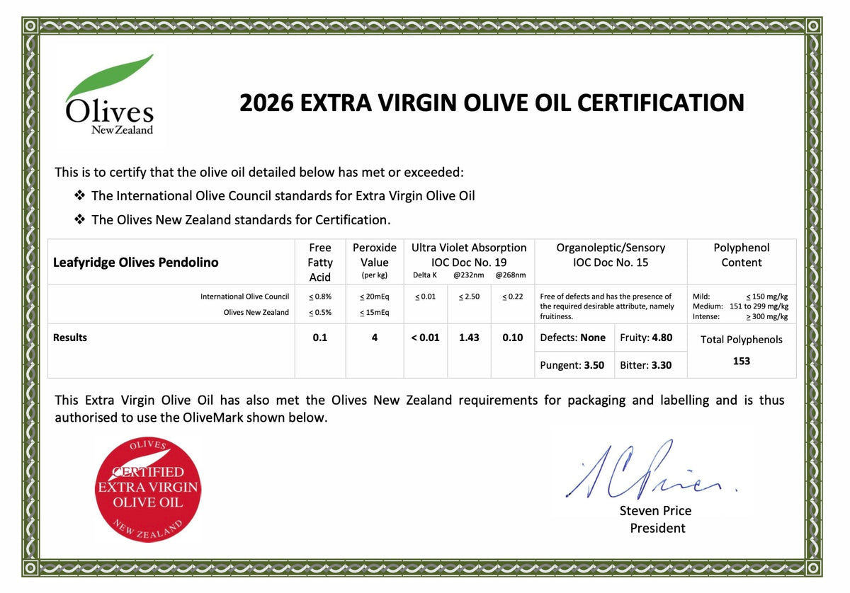 Leafyridge Premium Extra Virgin Olive Oil - Pendolino - new season 2026