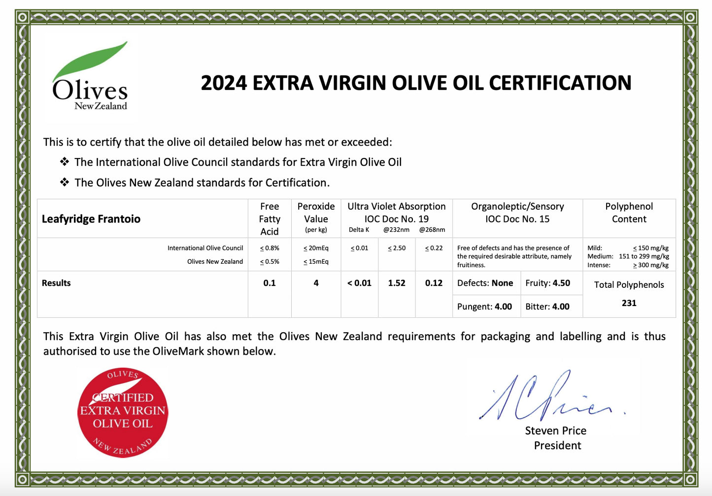 Leafyridge Premium Extra Virgin Olive Oil - Frantoio - Olivver