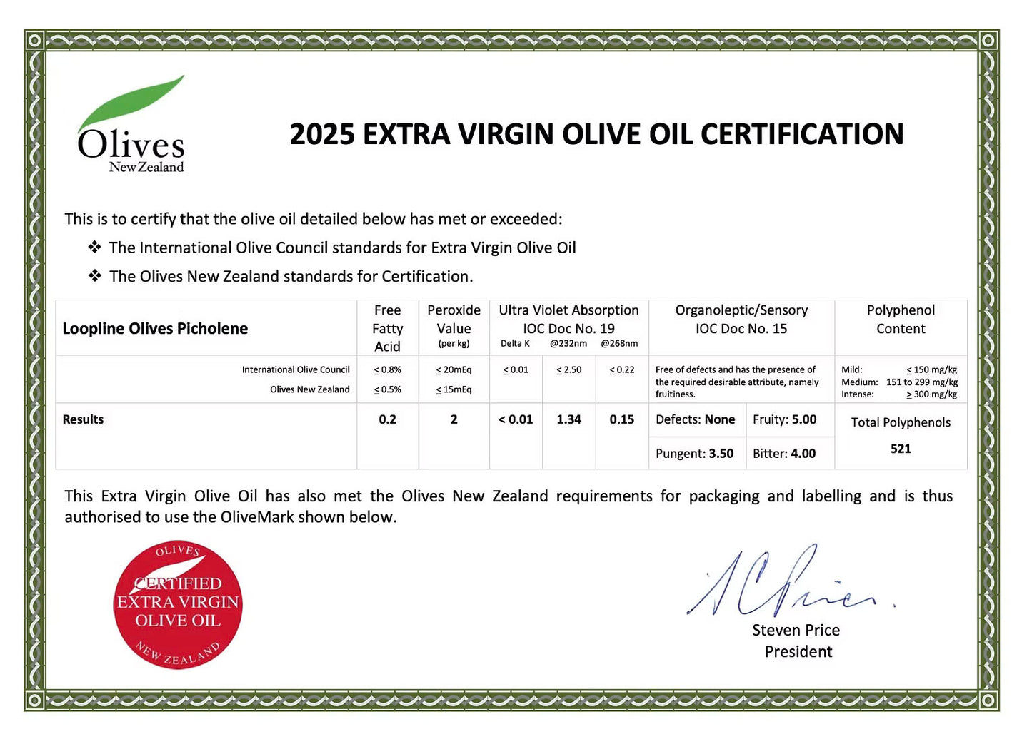 Loopline Premium Extra Virgin Olive Oil Picholine - 2025 harvest