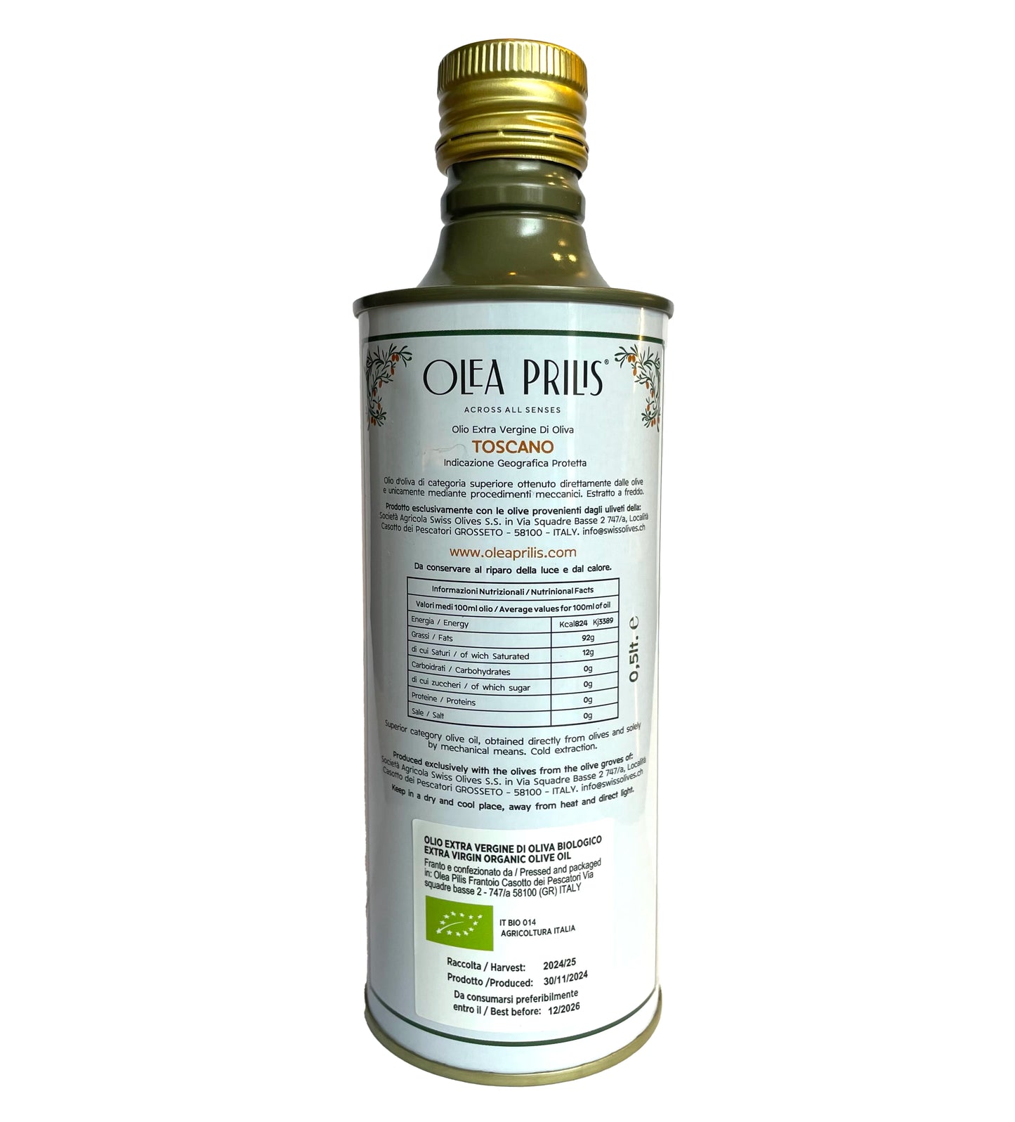 Olea Prilis Tuscan Blend Organic Premium Extra Virgin Olive Oil