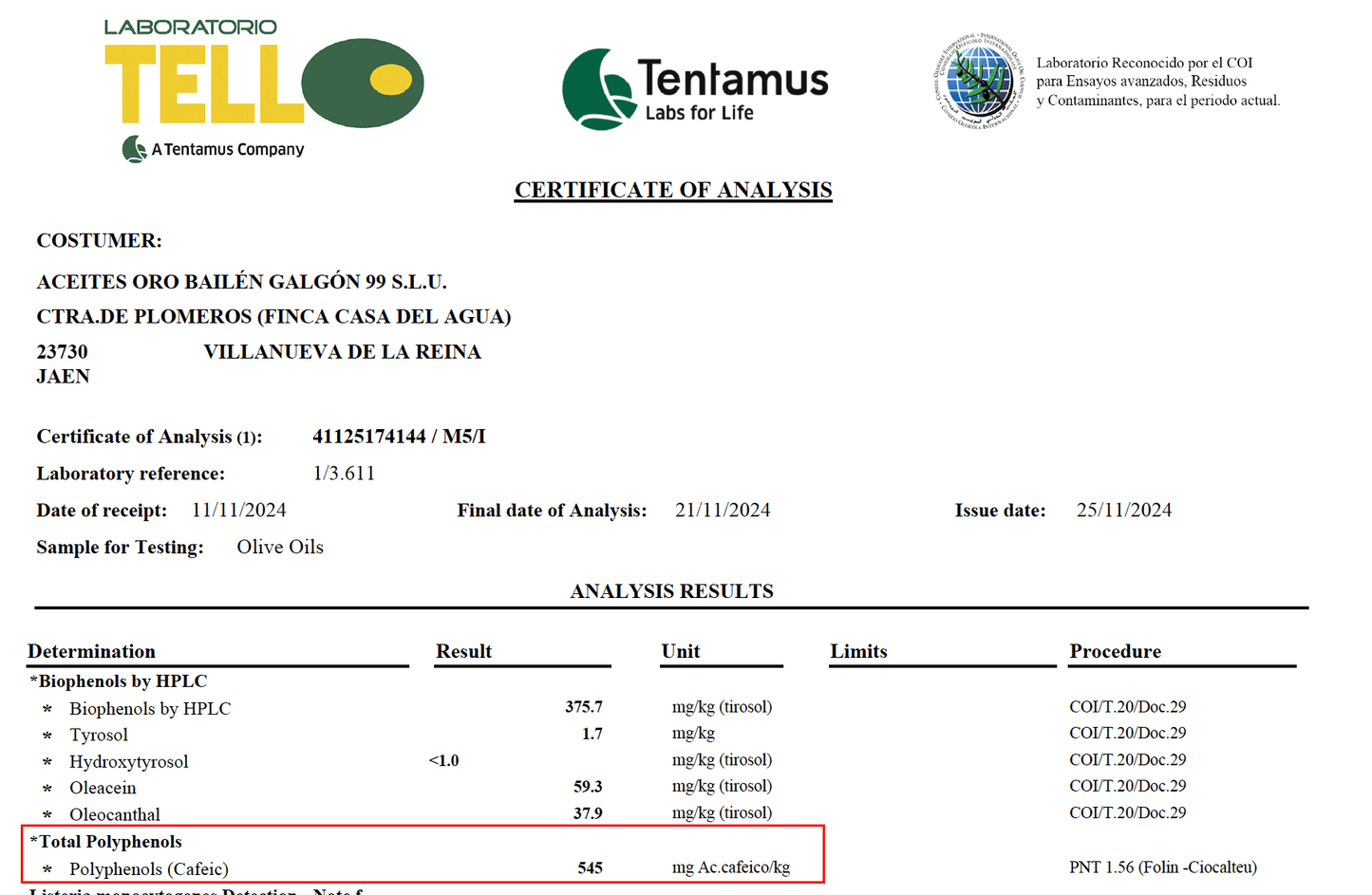 Oro Bailén BIO Organic Picual - New Harvest 24/25 - Olivver