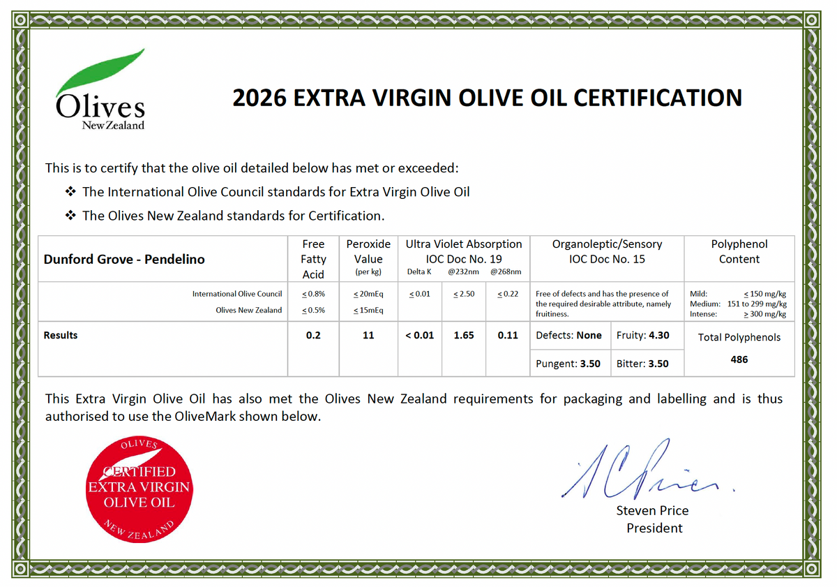 Olivver presents: Dunford Grove Premium High Polyphenol Blend 462 mg/kg - new 2026 season - Olivver