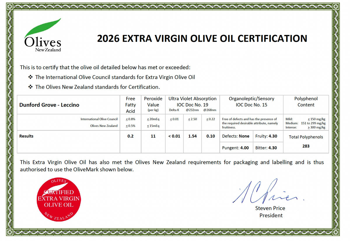 Olivver presents: Dunford Grove Premium High Polyphenol Blend 462 mg/kg - new 2026 season - Olivver