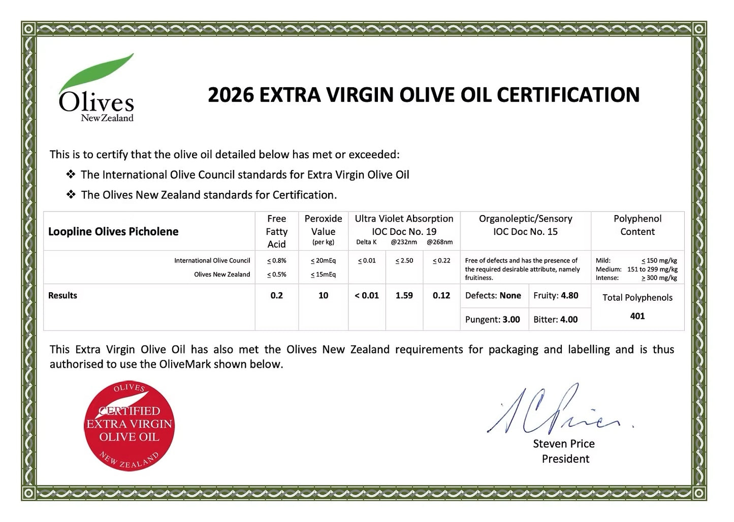Loopline Picholine Premium Extra Virgin Olive Oil - 2026 harvest