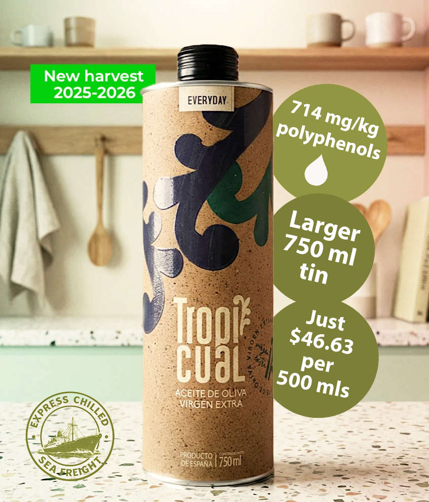 Tropicual Everyday Picual - 714 mg/kg certified - 750 mls - high polyphenol extra virgin olive oil - - Olivver