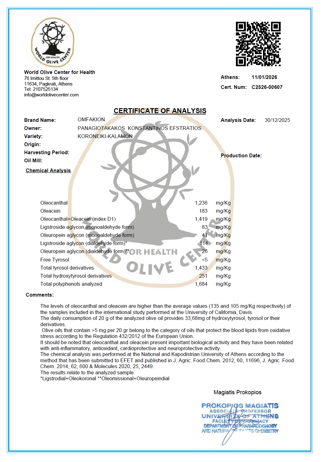 Sparta Spirit Omfakion High Polyphenol - 1684 mg/kg -  Early harvest  Greek Extra Virgin Olive Oil - Olivver