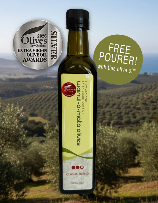 Wainui-o-mata Olives Leccino - new 2026 harvest - Silver award winner - 306 mg/kg with free pourer!
