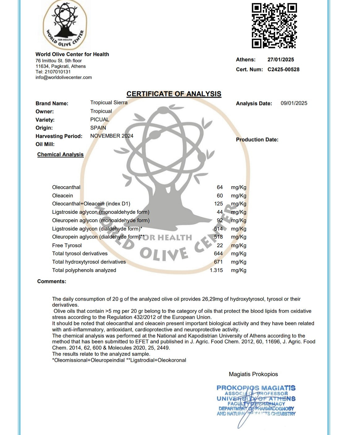 PRE-ORDER: Tropicual De Sierra Organic Super High Phenolic extra virgin olive oil - picual - Olivver