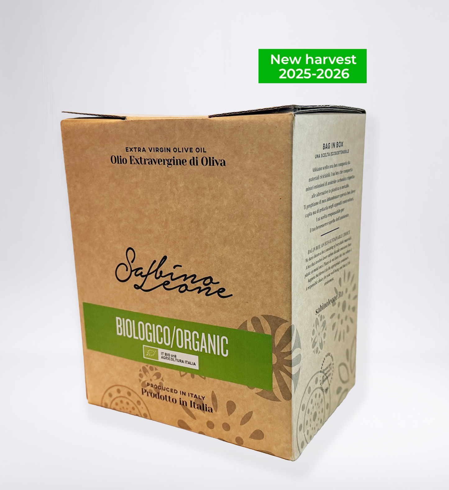 Sabino Leone Bag In Box Biologico - 3 litres - Organic Blend - 681 mg/kg - Olivver