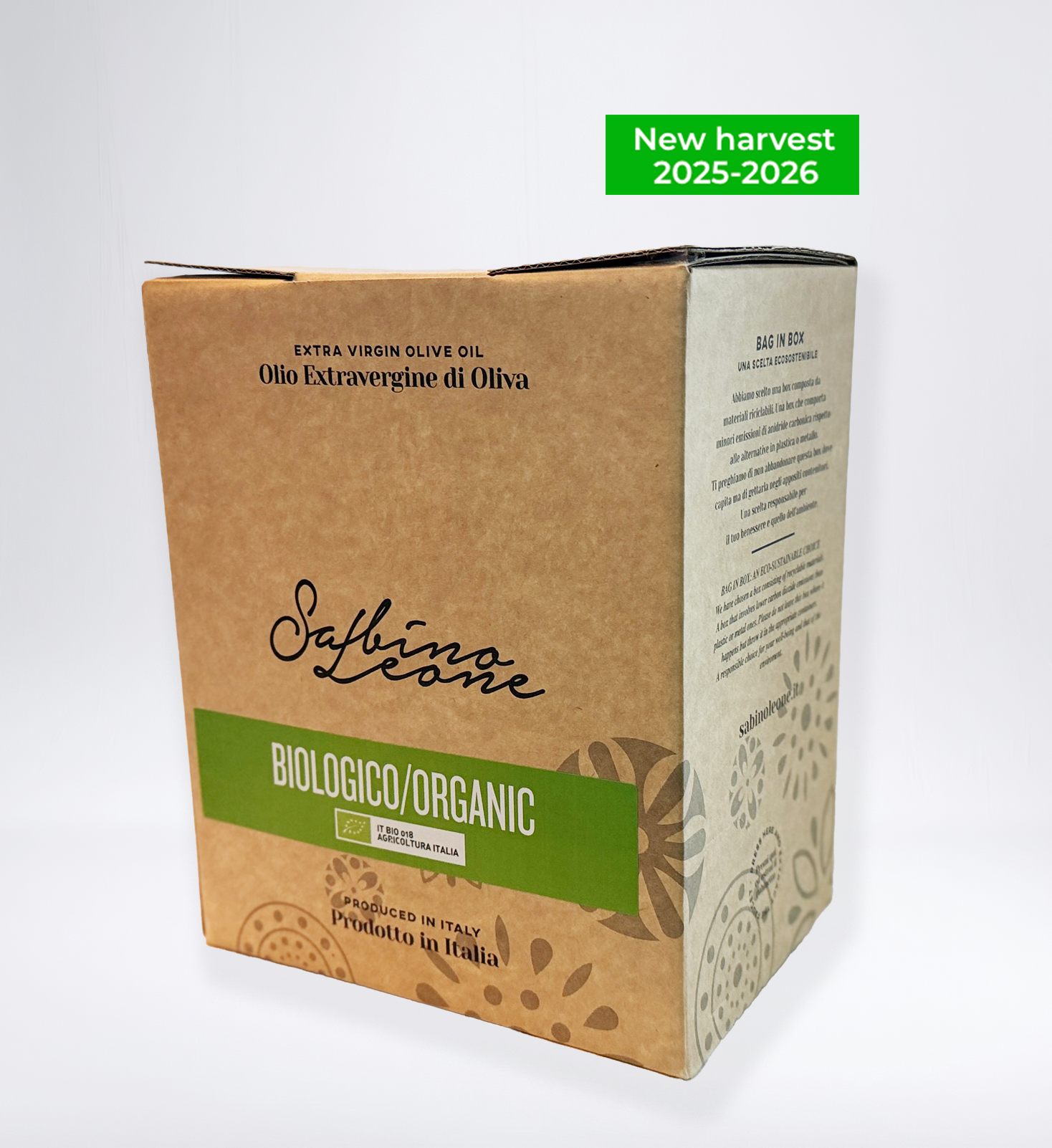 Sabino Leone Bag In Box Biologico - 3 litres - Organic Blend - 681 mg/kg - Olivver